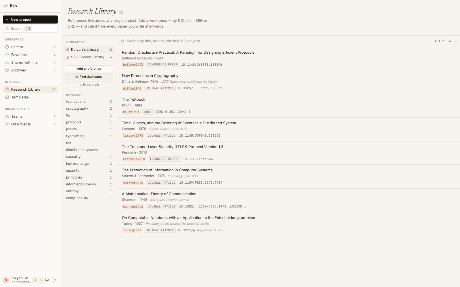 Research library: references shared across projects