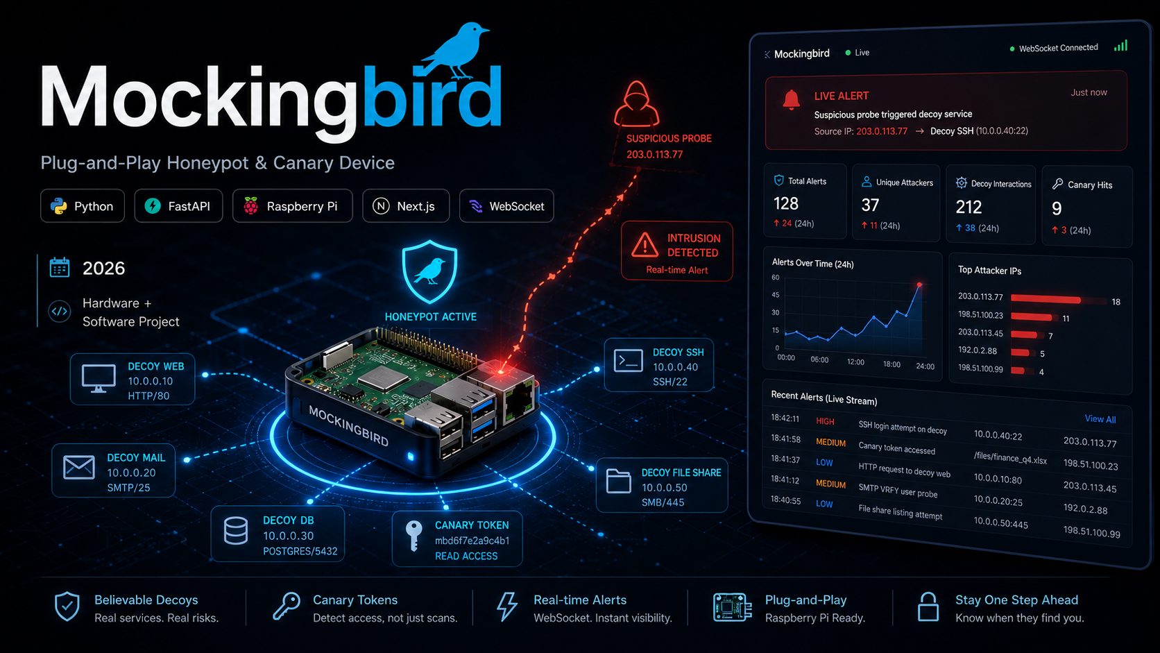 Mockingbird β Plug-and-Play Honeypot & Canary Device