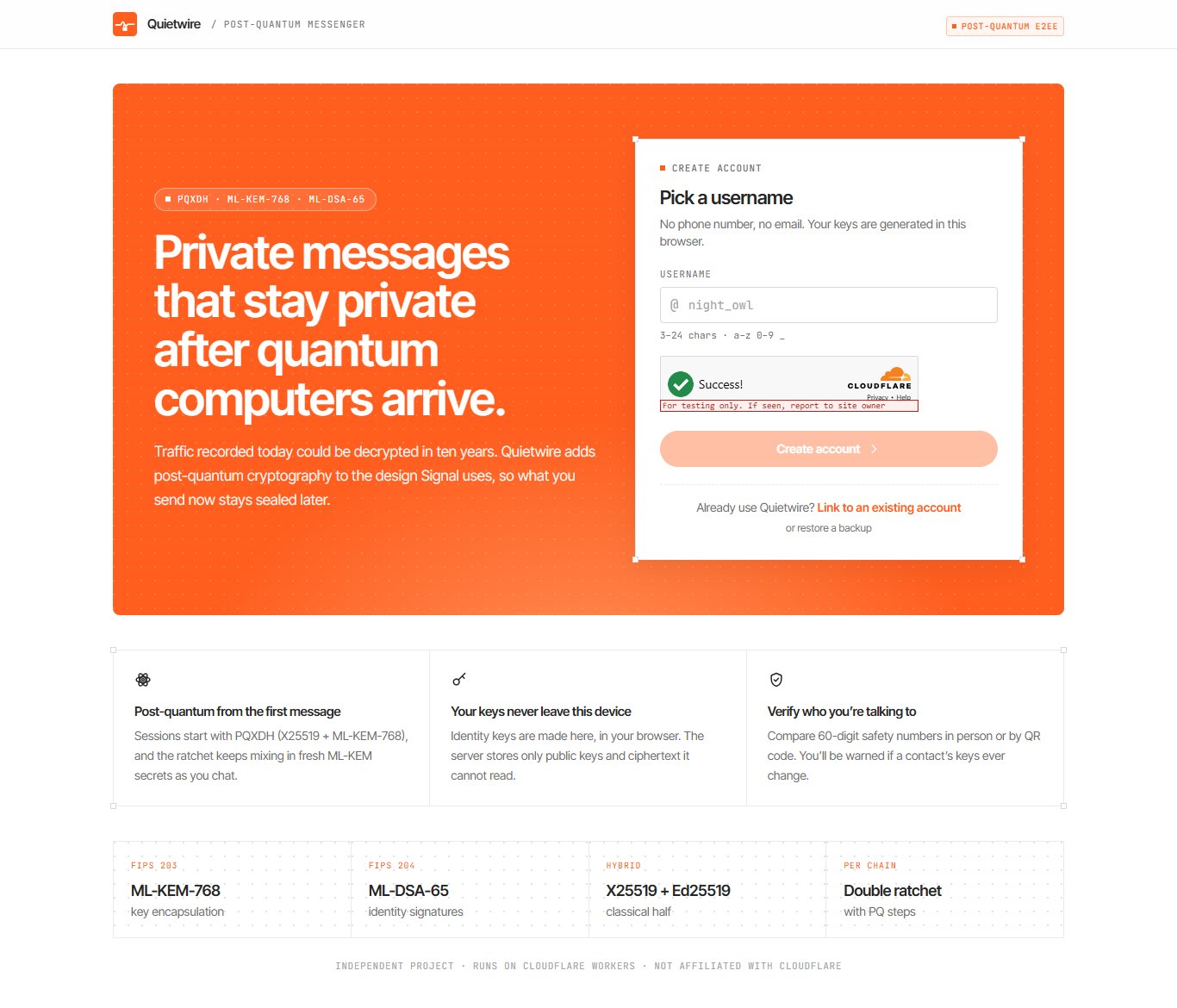 Onboarding: pick a username, keys are generated on the device
