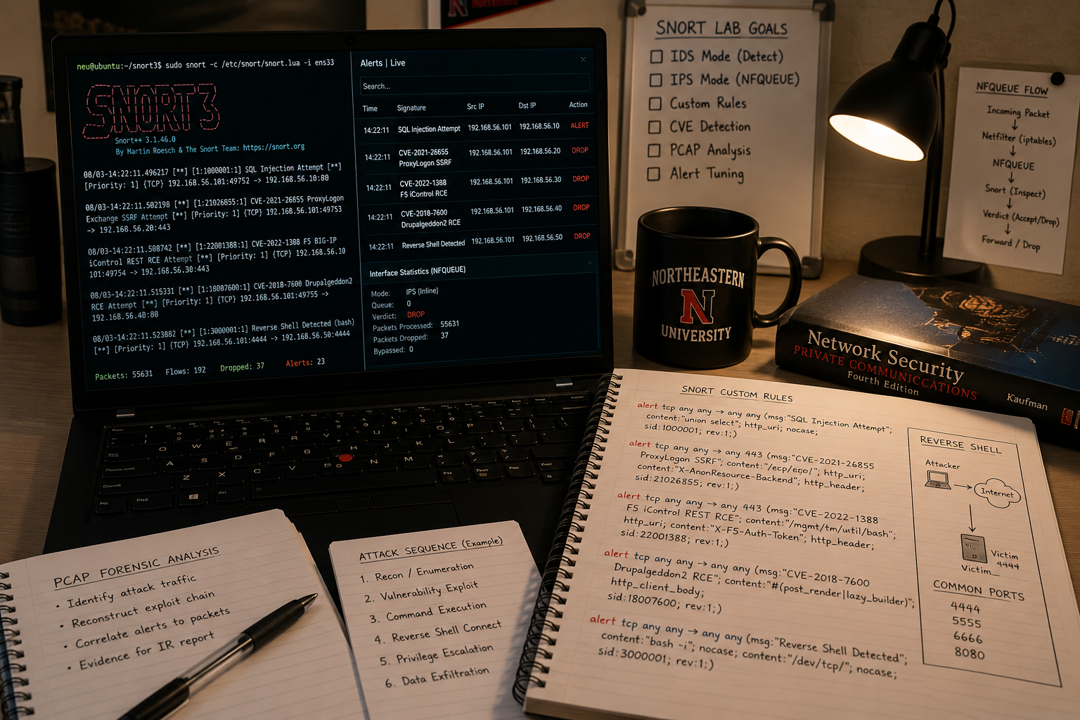 Snort IDS/IPS Lab β CVE Detection, PCAP Analysis & Reverse Shell Detection